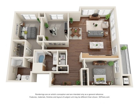 Floor plan for 3 beds, 2 baths, 1429 sqft
